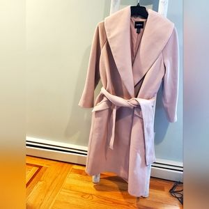 Express Long Peacoat. Dusty Pink. Soft & Warm. Never Worn. Size Large. Tie Waist